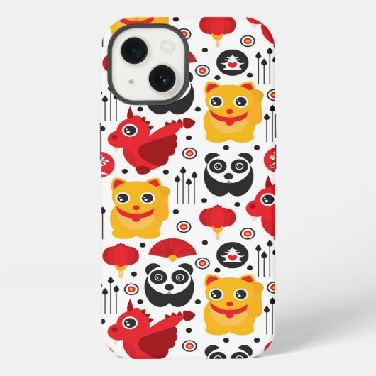 Chinese gelukskat, draak en panda iPhone hoesje (Achterkant)