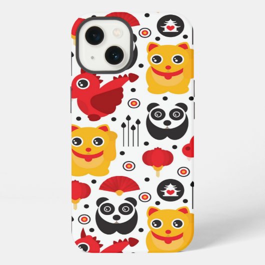 Chinese gelukskat, draak en panda iPhone hoesje (Achterkant)