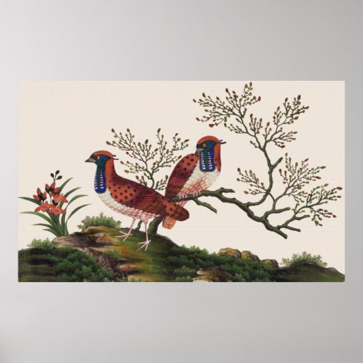 Chinese Golden Pheasants Elegant Romantic Pair Pos Poster (Voorkant)