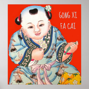 Chinese Gong Xi Fa Cai New Years Buddha Poster