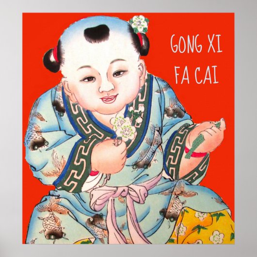 Chinese Gong Xi Fa Cai New Years Buddha Poster (Voorkant)