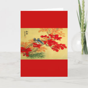 Chinese Goud en Rode Bloemen Kaart