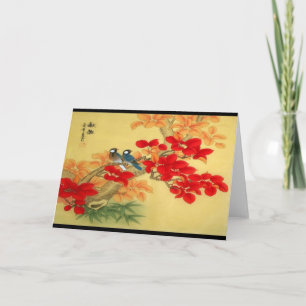 Chinese Goud en Rode Bloemen Kaart