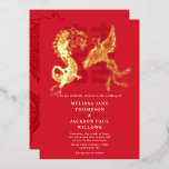 Chinese gouden draak en fenix bruiloft folie uitnodiging<br><div class="desc">Uitnodiging voor Chinese gouden draak en fenix bruiloft</div>