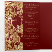 Chinese gouden kranen over rode bruiloft drieluik aankondiging (Binnenzijde eerst)