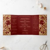 Chinese gouden kranen over rode bruiloft drieluik aankondiging (Binnen)