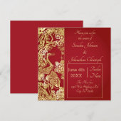 Chinese gouden kranen over rode bruiloft kaart (Voorkant / Achterkant)