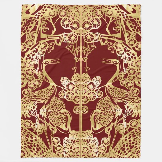 Chinese gouden kranen over rood fleece deken (Voorkant)