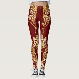 Chinese gouden kranen over rood leggings