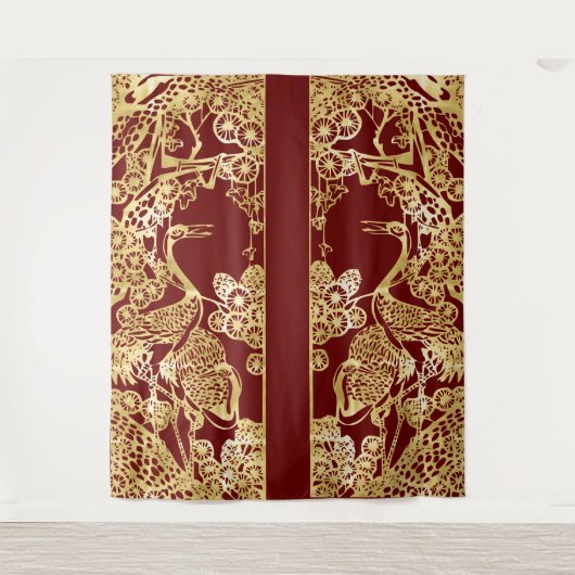 Chinese gouden kranen over rood wandkleed (Voorkant)
