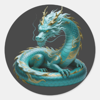 Chinese Green Gold Dragon Art Fantasy Design With  Ronde Sticker