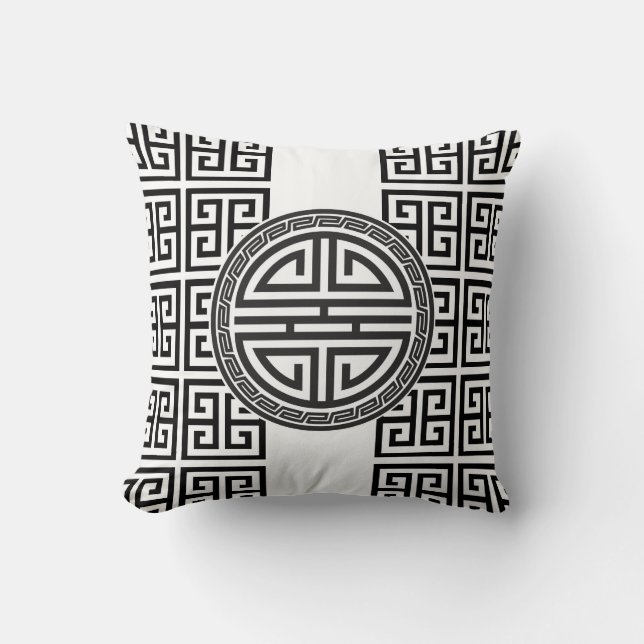 Chinese/Griekse Design Kussen - Zwart & Wit (Voorkant)