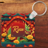 Chinese Groene Draak Nieuwjaar 2024 Monogram SQk01 Sleutelhanger (Achterkant)