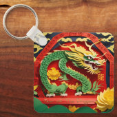 Chinese Groene Draak Nieuwjaar 2024 Monogram SQk02 Sleutelhanger (Voorkant)