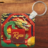Chinese Groene Draak Nieuwjaar 2024 Monogram SQk02 Sleutelhanger (Achterkant)