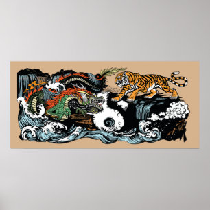 Chinese groene draak tegen tijger poster