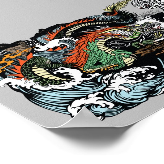 Chinese groene draak versus witte tijger poster (Hoek)