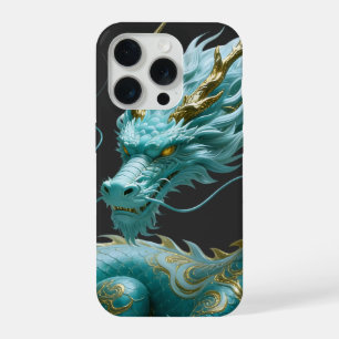 Chinese Groene Gouden Draak Kunst Fantasie Ontwerp iPhone 15 Pro Case