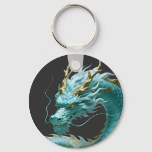 Chinese Groene Gouden Draak Kunst Fantasie Ontwerp Sleutelhanger