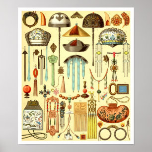 Chinese Hair-Ornamenten, Rank-badges en Talismans Poster