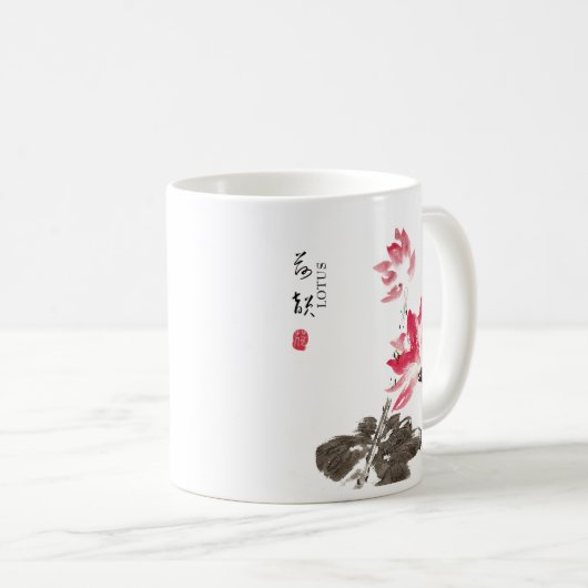 Chinese handbeschilderde Waterverf Floral Lotus Co Koffiemok (Voorkant rechts)