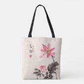 Chinese handbeschilderde Waterverf Floral Lotus Ta Tote Bag (Achterkant)