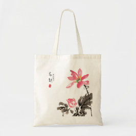 Chinese handbeschilderde Waterverf Floral Lotus Ta Tote Bag