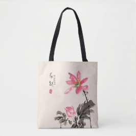 Chinese handbeschilderde Waterverf Floral Lotus Ta Tote Bag