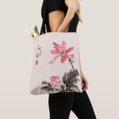 Chinese handbeschilderde Waterverf Floral Lotus Ta Tote Bag (Dichtbij)