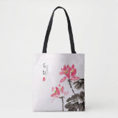 Chinese handbeschilderde Waterverf Floral Lotus Ta Tote Bag (Voorkant)