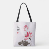 Chinese handbeschilderde Waterverf Floral Lotus Ta Tote Bag (Achterkant)