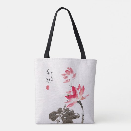 Chinese handbeschilderde Waterverf Floral Lotus Ta Tote Bag (Achterkant)