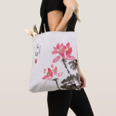 Chinese handbeschilderde Waterverf Floral Lotus Ta Tote Bag (Dichtbij)