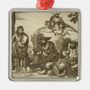 Chinese handelaren consulteren fortuin-tellers naa metalen ornament