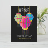 Chinese Happy Nieuwjaar kleurrijke lantaarns op zw Kaart (Staand voorkant)