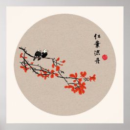  Chinese herfst vogelrode bladeren Poster