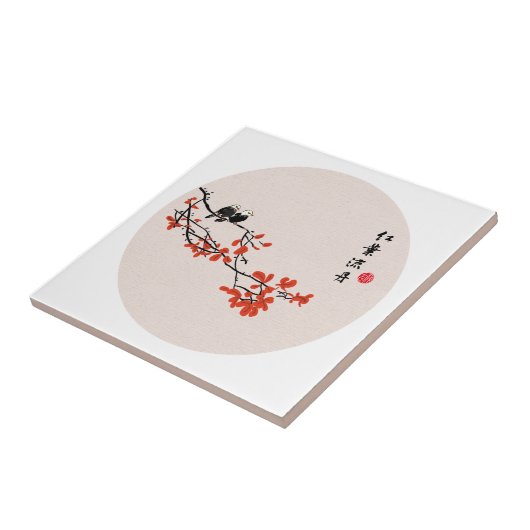  Chinese herfst vogelrode bladeren Tegeltje (Zijkant)