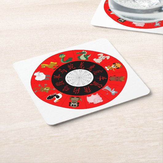 Chinese Horoscoop Kartonnen Onderzetters (Schuin)