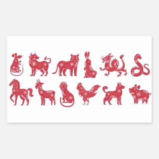 Chinese Horoscope Animals Rechthoekige Sticker (Voorkant)