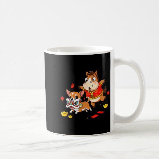 Chinese Horse Chihuahua Funny Kid Mens Womens Happ Koffiemok (Rechts)
