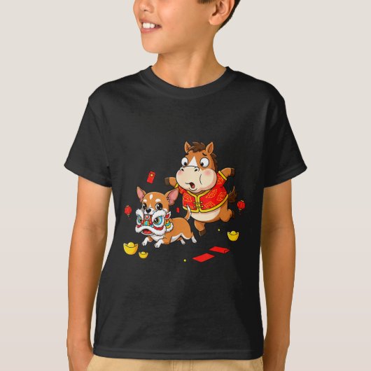 Chinese Horse Chihuahua Funny Kid Mens Womens Happ T-shirt (Voorkant)