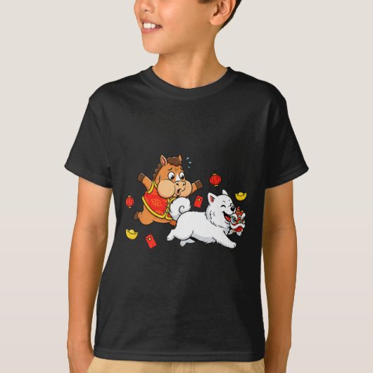 Chinese Horse Samoyed Funny Kids Mens Womens Happy T-shirt (Voorkant)