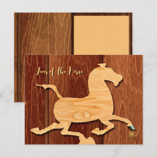 Chinese Hout Horse nieuwjaar na geboorte Feestdagenkaart