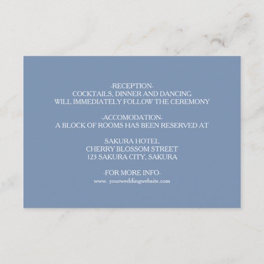 Chinese Huwelijk Roze Stoffig Blauw Huwelijk Detai Informatiekaartje (Achterkant)