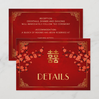 Chinese Huwelijksdetails Rode Bloesem Informatiekaartje