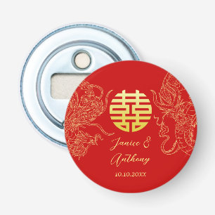 Chinese huwelijksdraak en feniks button flesopener