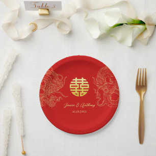 Chinese huwelijksdraak en -feniks theeceremonie papieren bordje