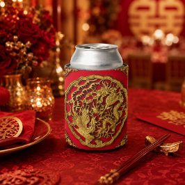 Chinese huwelijksgunst met draak en fenis in rood blikjeskoeler