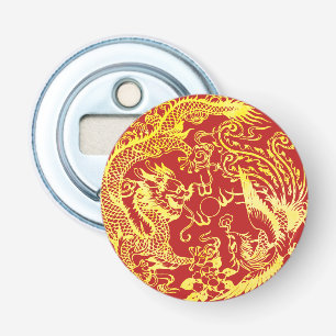 Chinese huwelijkslogo met draak en feniks button flesopener