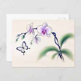Chinese Ink Butterfly op Orchidee Briefkaart